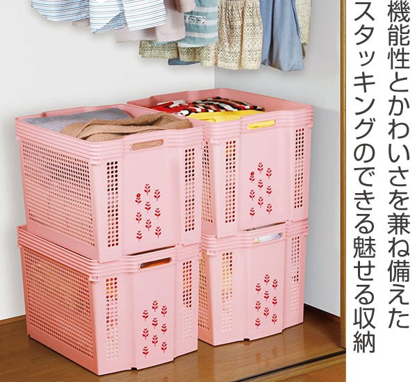 ストッカー ワイド 深型 幅35×奥行50×高さ35cm 花柄 コロ付き