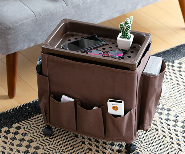 サイドテーブル 高さ38.5cm 収納付き バスケット付き キャスター付き