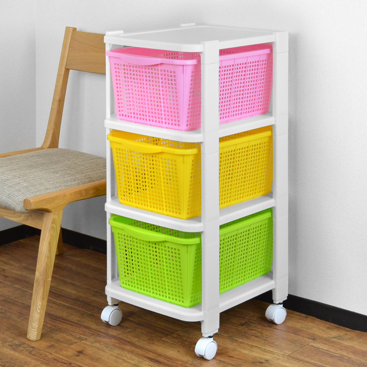籐　収納　キャスター付き　4段 不動技研（FUDOGIKEN） 収納ラック 3段 引き出し 幅31×奥行43×高さ75cm