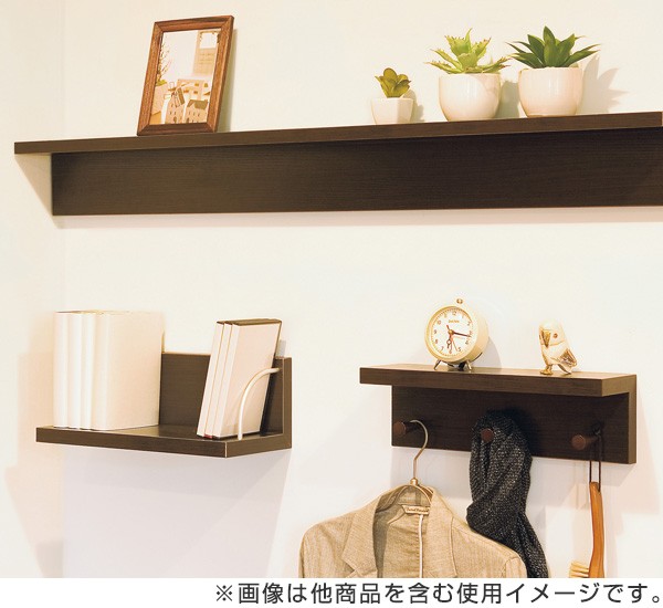 壁付け ウォールシェルフ フック付き 幅40cm 収納ラック 飾り棚