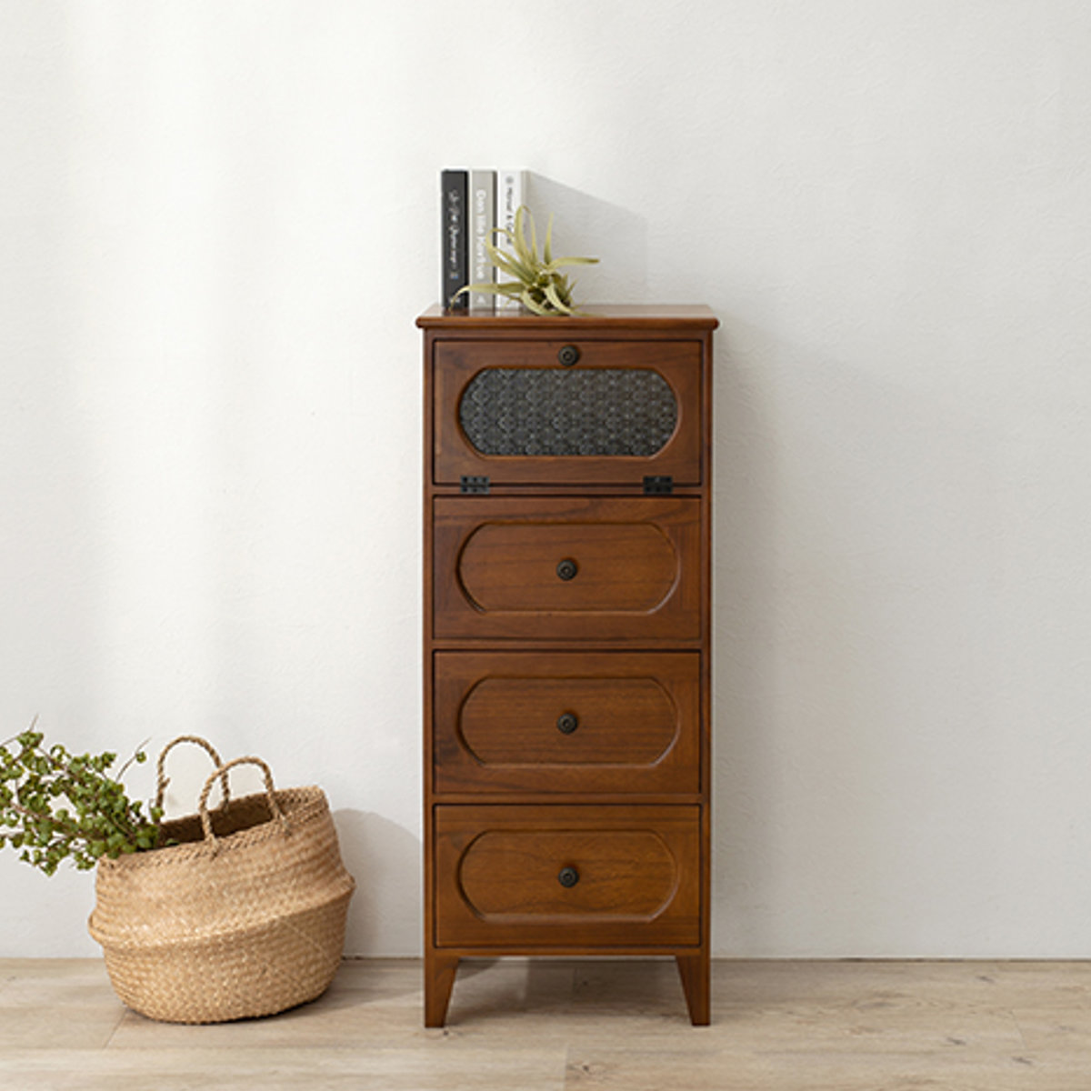 HAGiHARA（萩原） チェスト 3段 ガラス開き戸付 桐製 ビンテージ調 幅