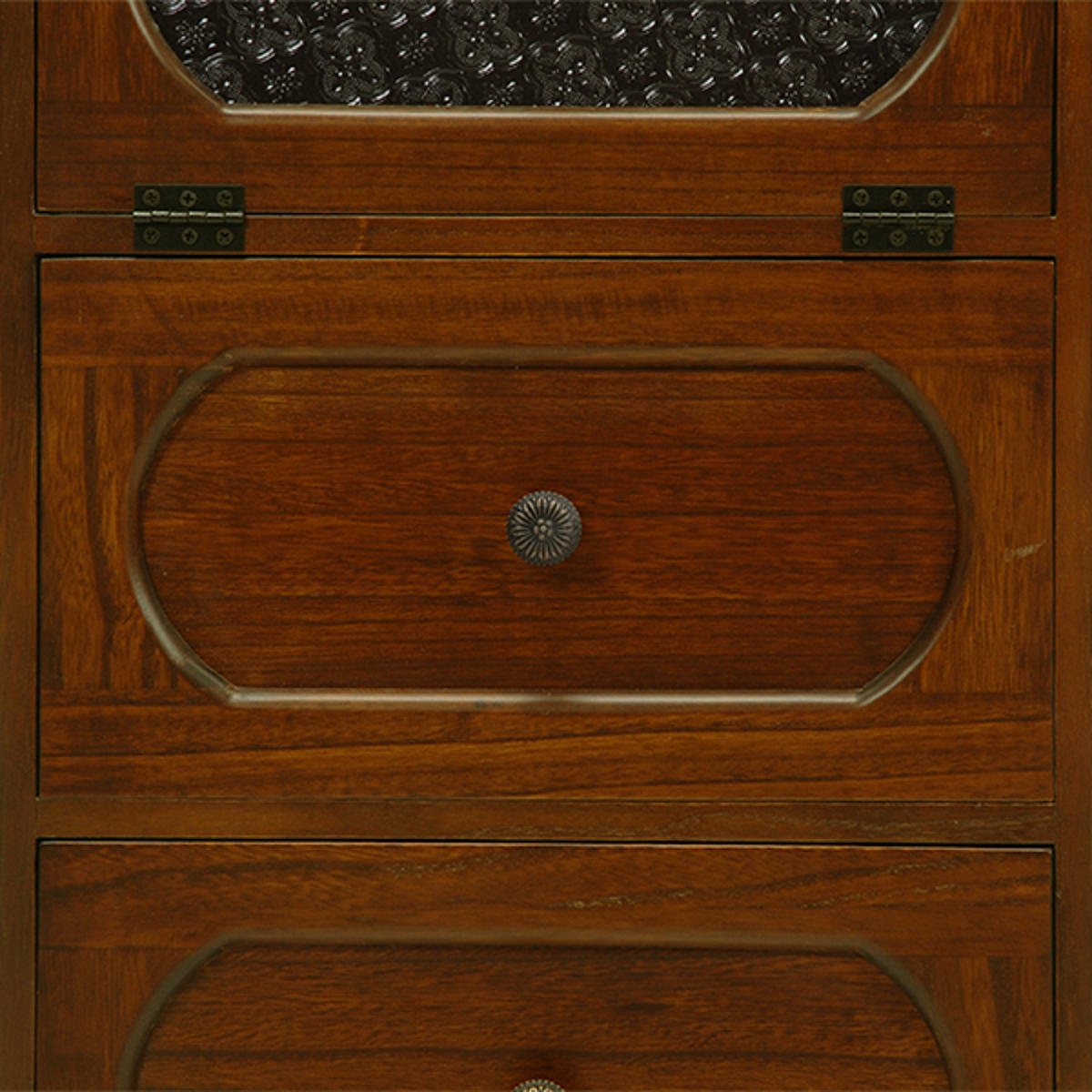 HAGiHARA（萩原） チェスト 3段 ガラス開き戸付 桐製 ビンテージ調 幅