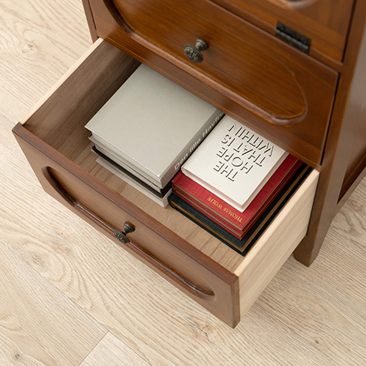 HAGiHARA（萩原） チェスト 3段 ガラス開き戸付 桐製 ビンテージ調 幅