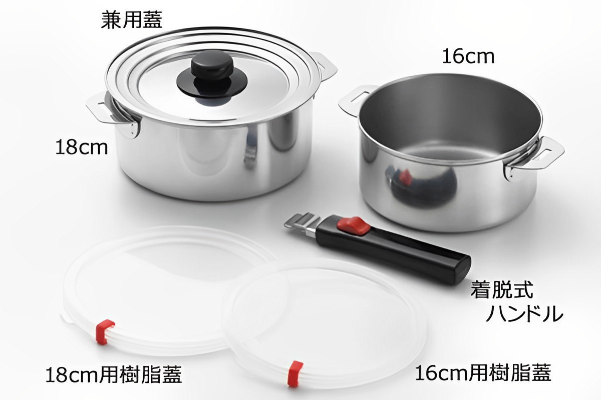 郷技 鍋6点セット 16cm 18cm IH対応 蓋付き 着脱式ハンドル付き