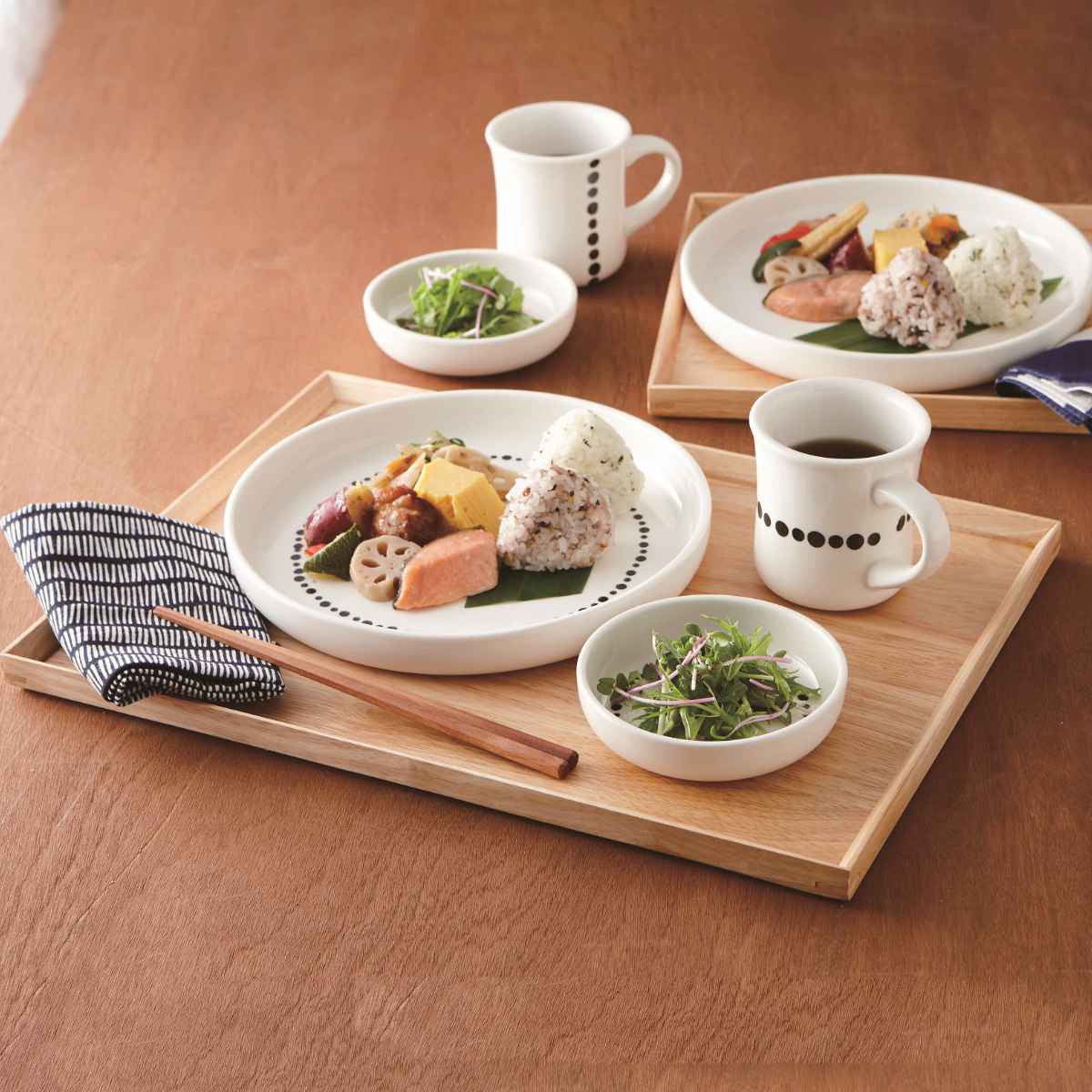 トレー 32×25cm warms 木製 ラバーウッド 2枚セット （ トレイ お盆