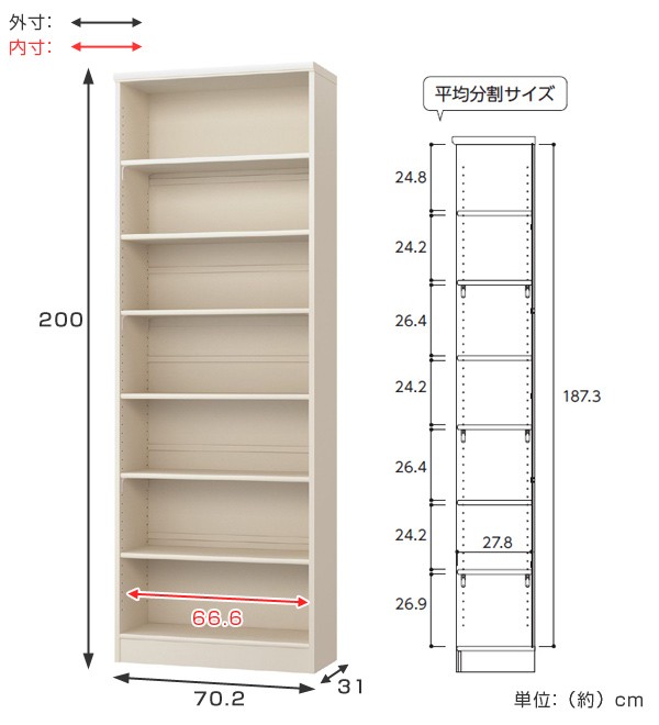 フリーシェルフ 本棚 ブックシェルフ エースラック カラーラック 約幅71cm 高さ200cm