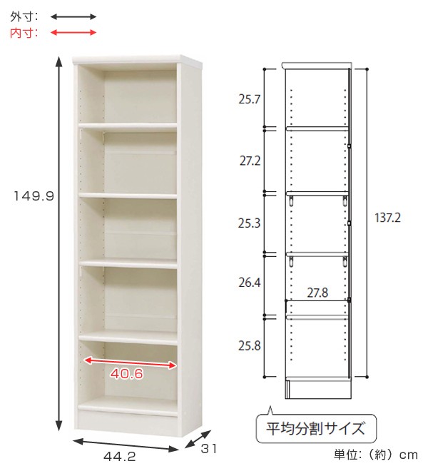 本棚 ブックシェルフ エースラック カラーラック 約幅45cm 約高さ150cm