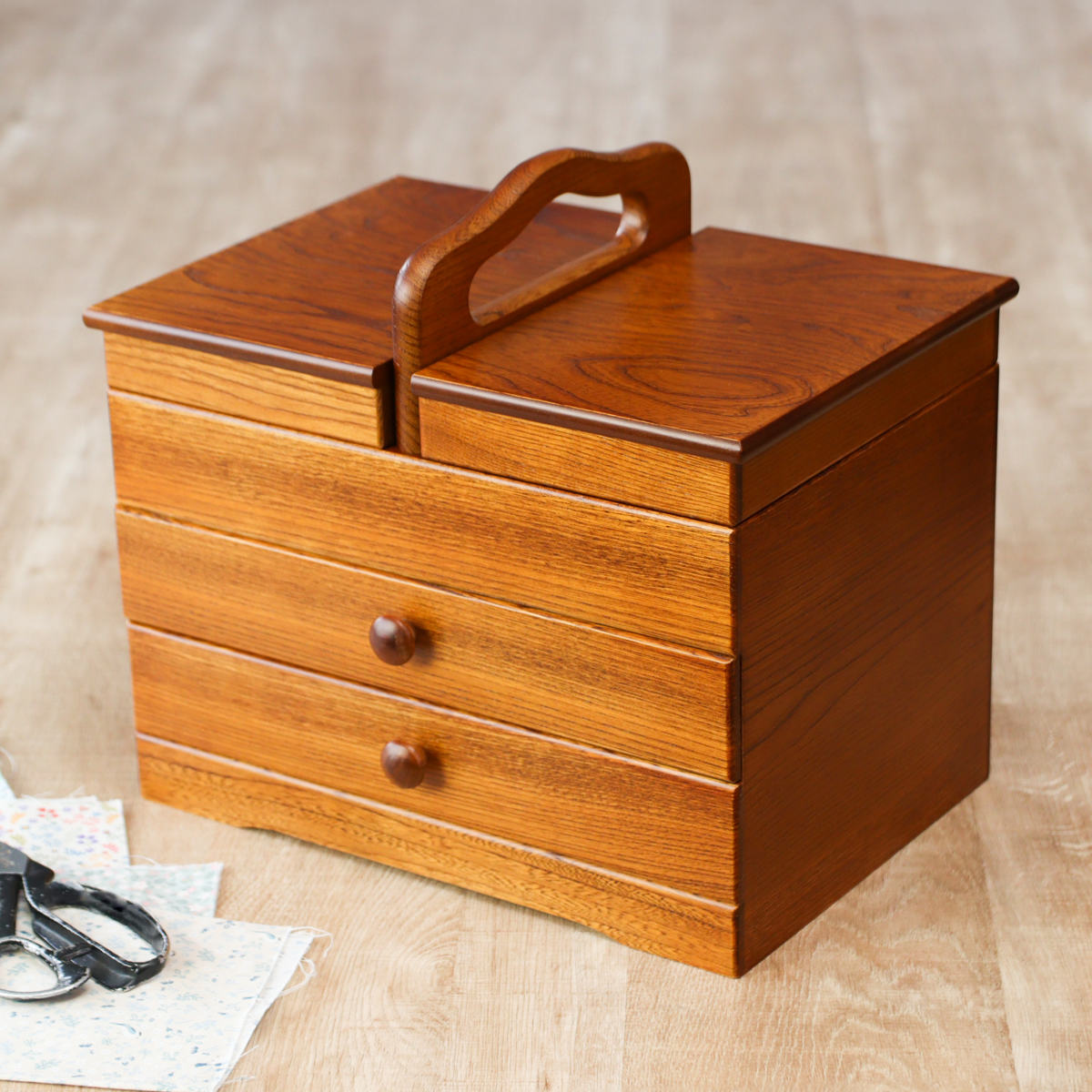 ケンホープ ソーイングボックス 木製 引出し付 あおい 幅32.5cm