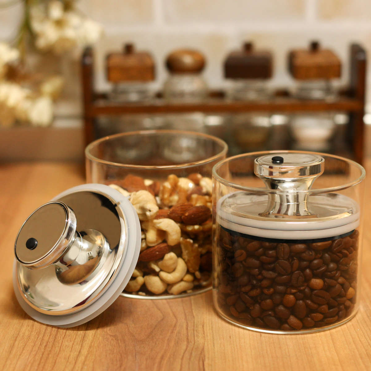 保存容器 600ml 密閉 ガラスキャニスター エアリデューサー スリム S