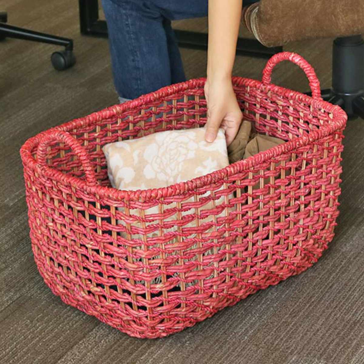 ちどり産業 バスケット アバカ 収納 幅55×奥行37×高さ37cm ラタン 籐