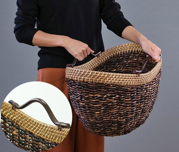 バスケット アバカ 収納 幅54×奥行33×高さ31cm ラタン 籐 かご 持ち