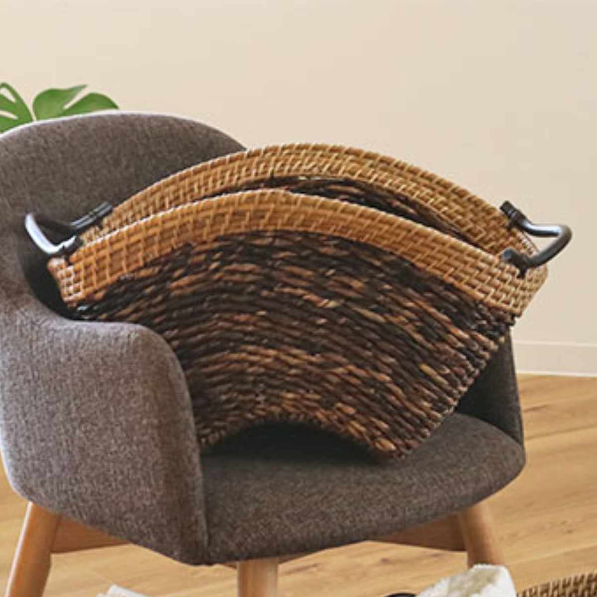 ちどり産業 バスケット アバカ 収納 幅56×奥行35×高さ29cm ラタン 籐