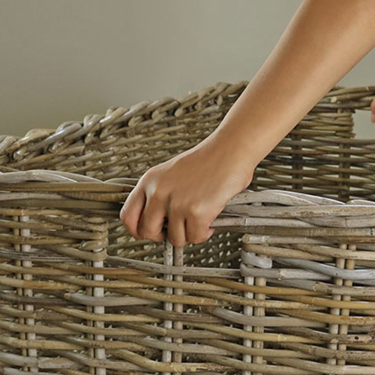 バスケット ラタン 幅86×奥行56×高さ46 持ち手付き かご 大きい