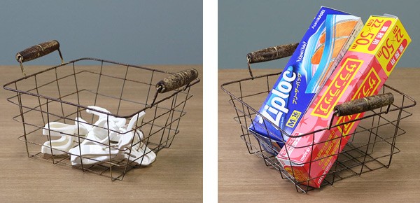 ワイヤーバスケット アンティーク風 約 幅18×奥行18×高さ10cm 角型