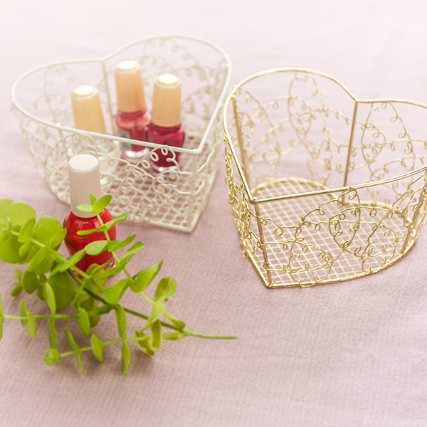 ちどり産業 バスケット ハート型 小物入れ 約 幅14×奥行14×高さ7cm