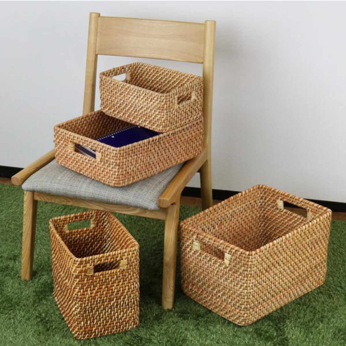 ちどり産業 収納ボックス 横型 ラタン 籐製 1／2サイズ 幅36×奥行26×高
