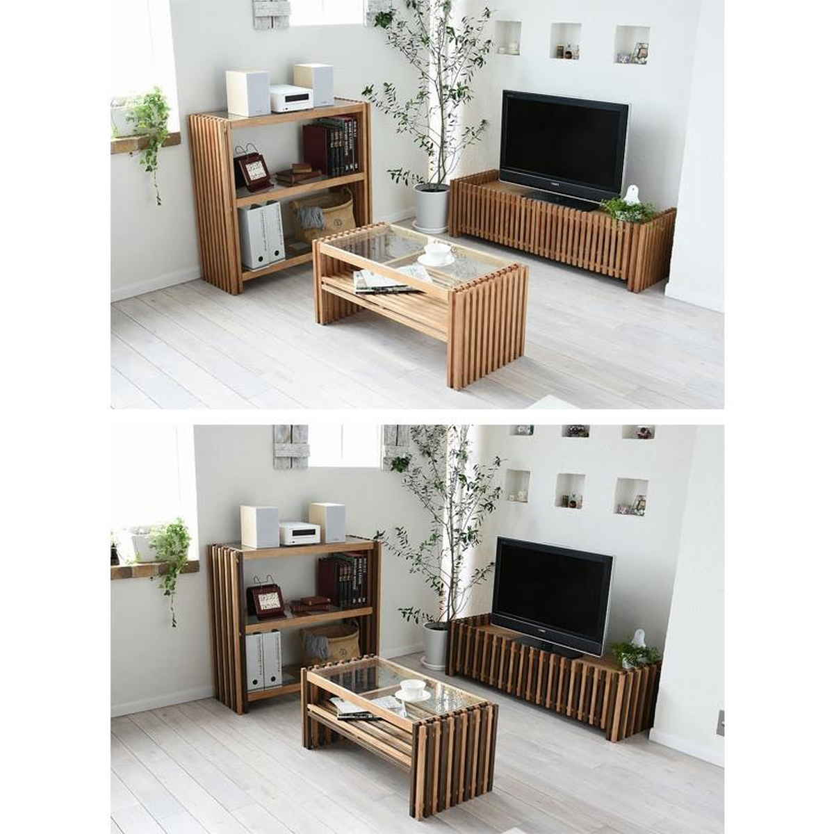 B.Bファニシング センターテーブル ガラス天板 天然木 FOREST 幅84cm