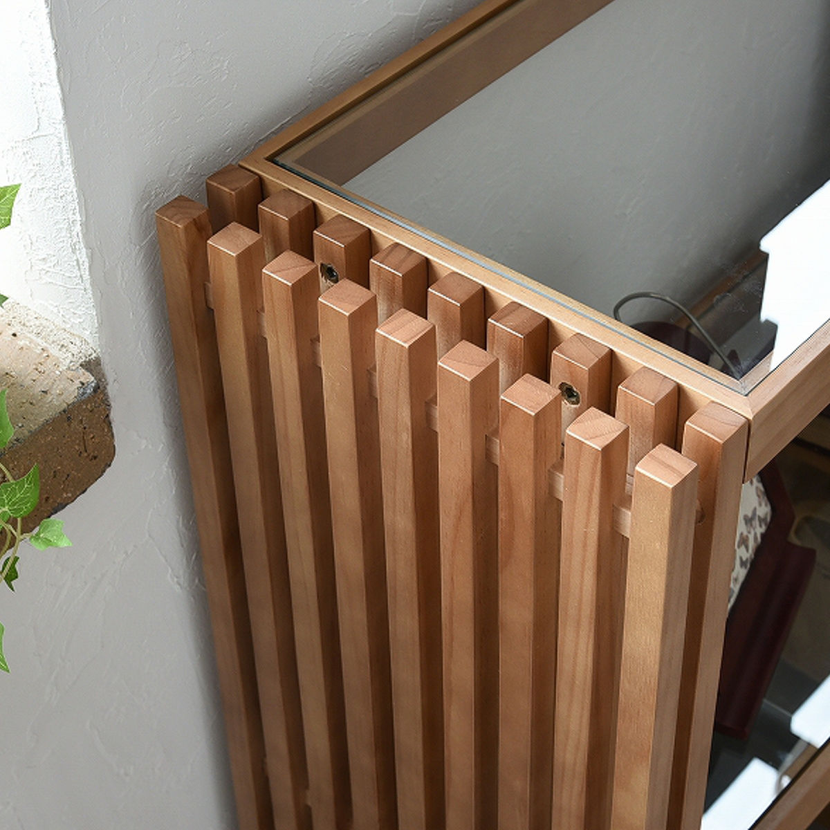 オープンラック 幅90cm 3段 ガラス天板 格子 天然木 FOREST