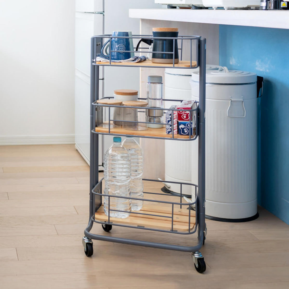 弘益 キッチンワゴン 3段 カゴ型 スチールフレーム 幅44.5cm