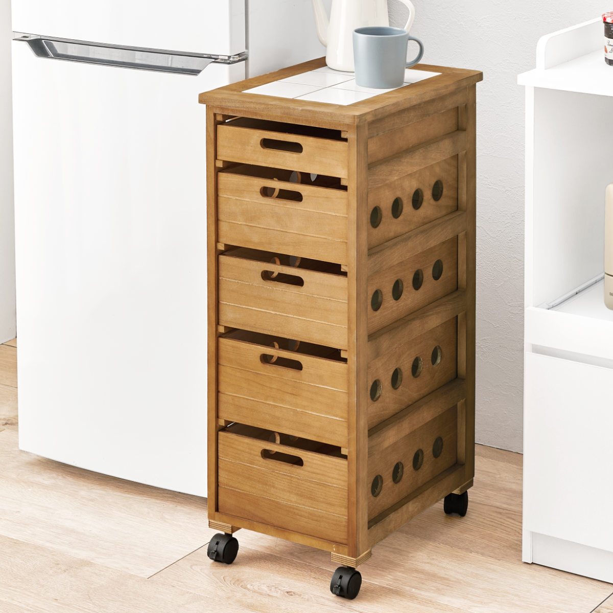 HAGiHARA（萩原） キッチンストッカー 幅30cm 5段 スリムタイプ タイル