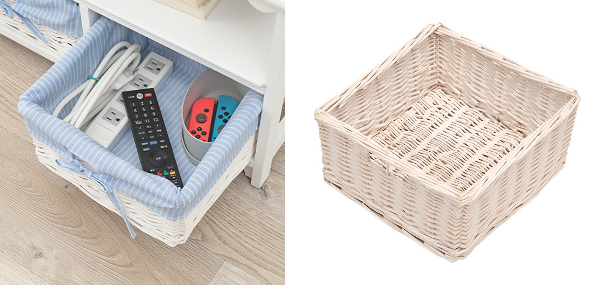 HAGiHARA（萩原） テレビ台 ローボード 編みカゴ 引出し3杯 姫系