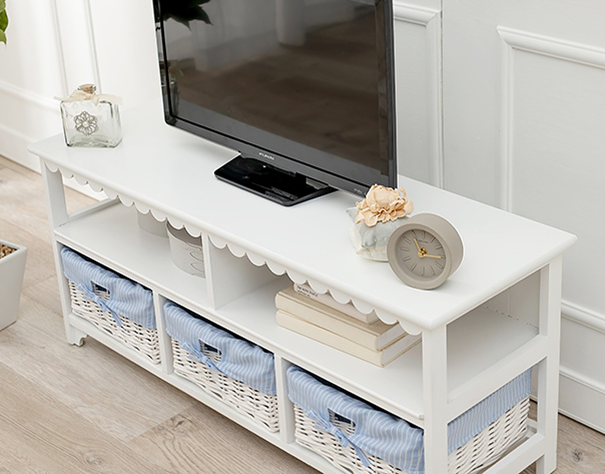 HAGiHARA（萩原） テレビ台 ローボード 編みカゴ 引出し3杯 姫系