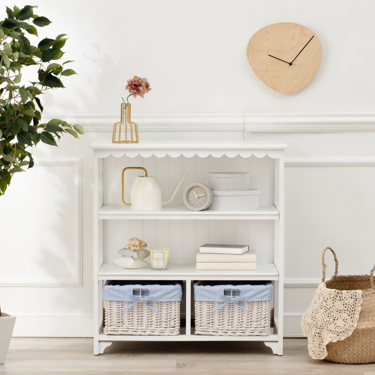 HAGiHARA（萩原） オープンラック 3段 編みカゴ 引出し2杯 姫系