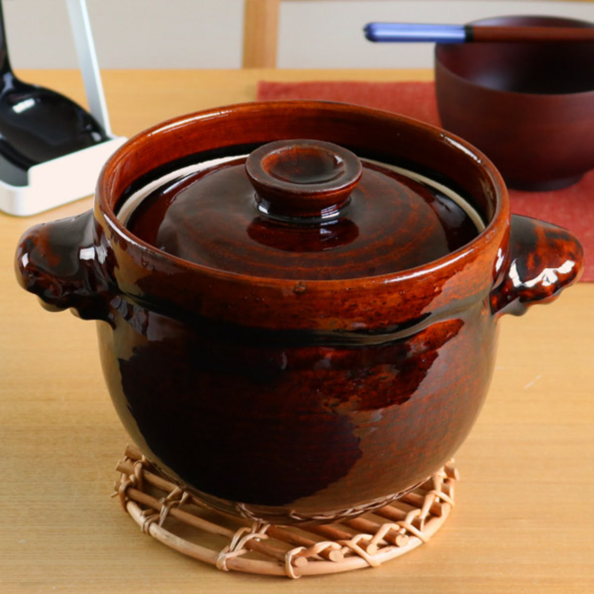 マルヨシ陶器 炊飯土鍋 1合 ガス火対応 飴釉かめ型炊飯鍋 日本製 （ 直