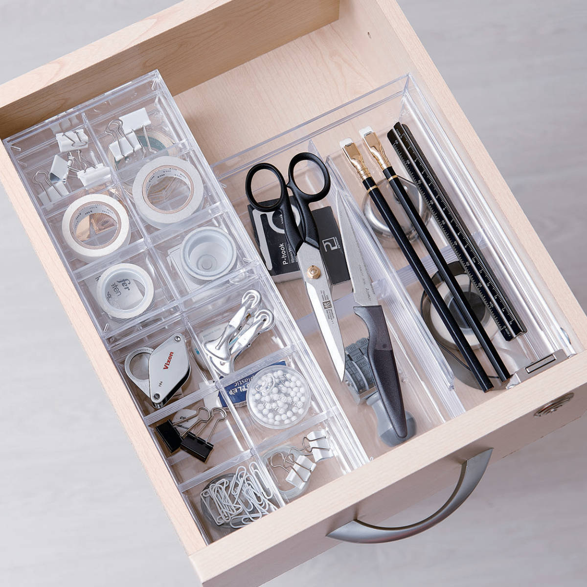 吉川国工業所 小物ケース クリア L 2分割 卓上収納 小物入れ 文房具