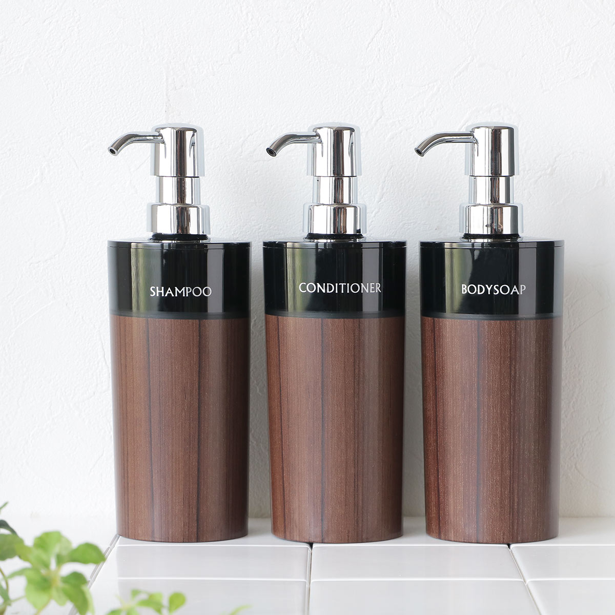 ディスペンサー WOODY 丸型 シャンプー 500ml （ 詰め替えボトル 木目