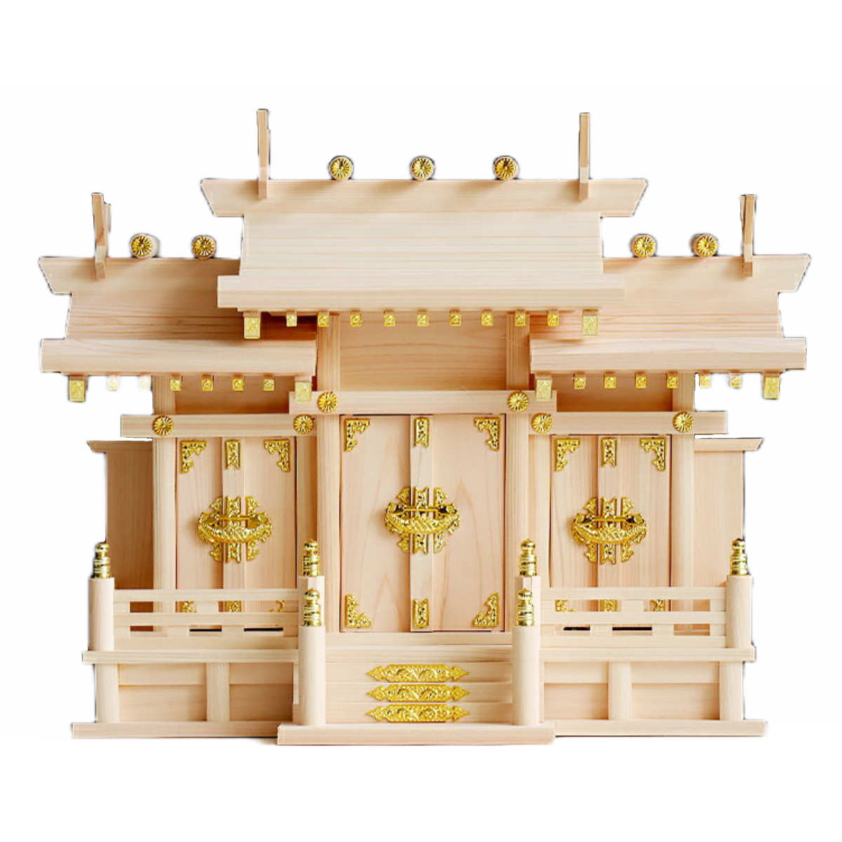 神棚 神具 仏具 やまこう 神棚 屋根違い 三社 小 （ 神殿 宮形 桧 檜