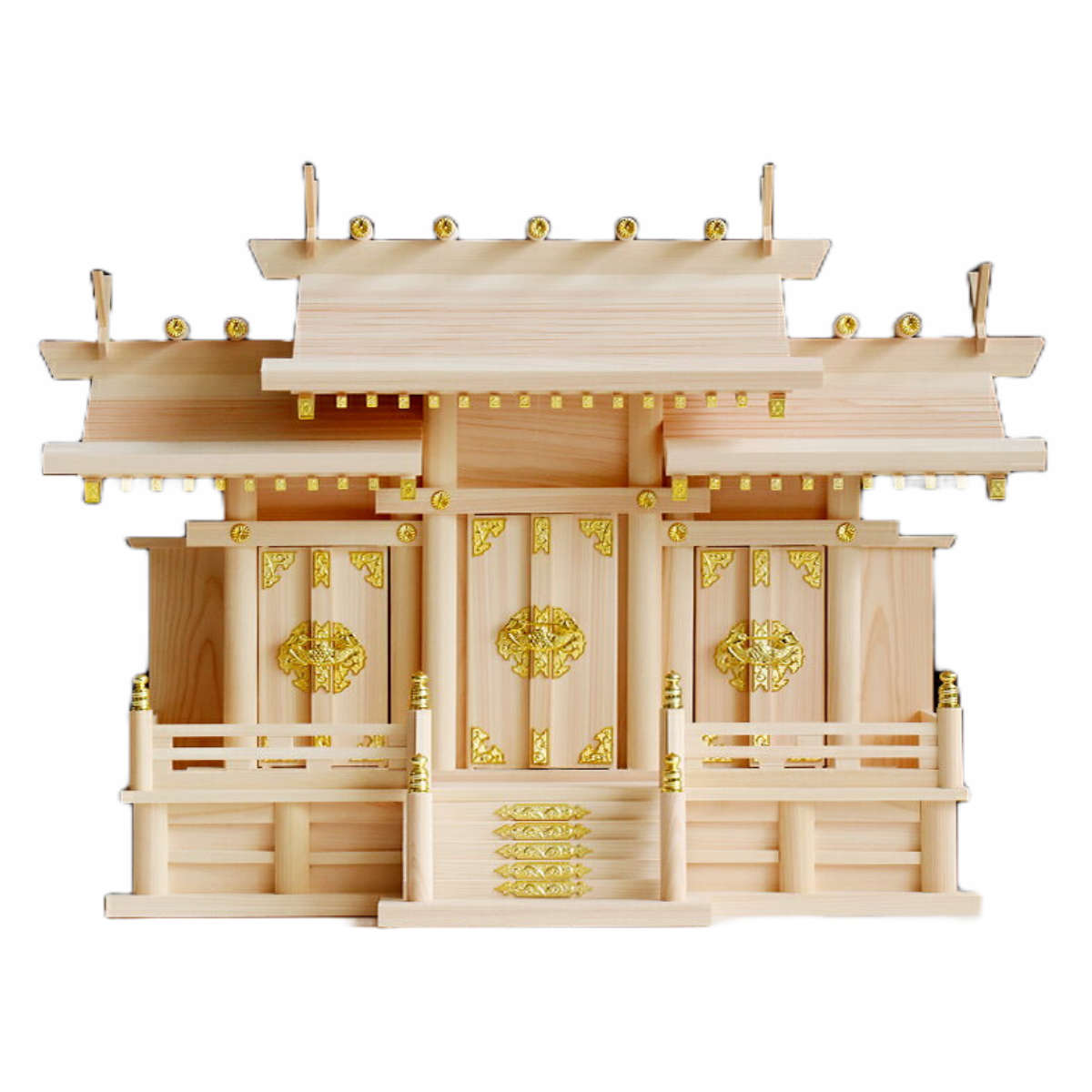 神棚 神具 仏具 やまこう 神棚 屋根違い 三社 大 （ 神殿 宮形 桧 檜