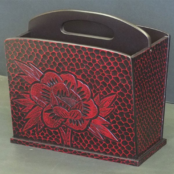 □在庫限り・入荷なし□ マガジンラック 木製 手彫り マガジンラックS