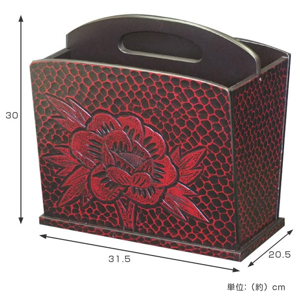 アンティークな木製彫刻入りマガジンラック 手彫り □在庫限り・入荷なし□ マガジンラック 木製 手彫り マガジンラックS