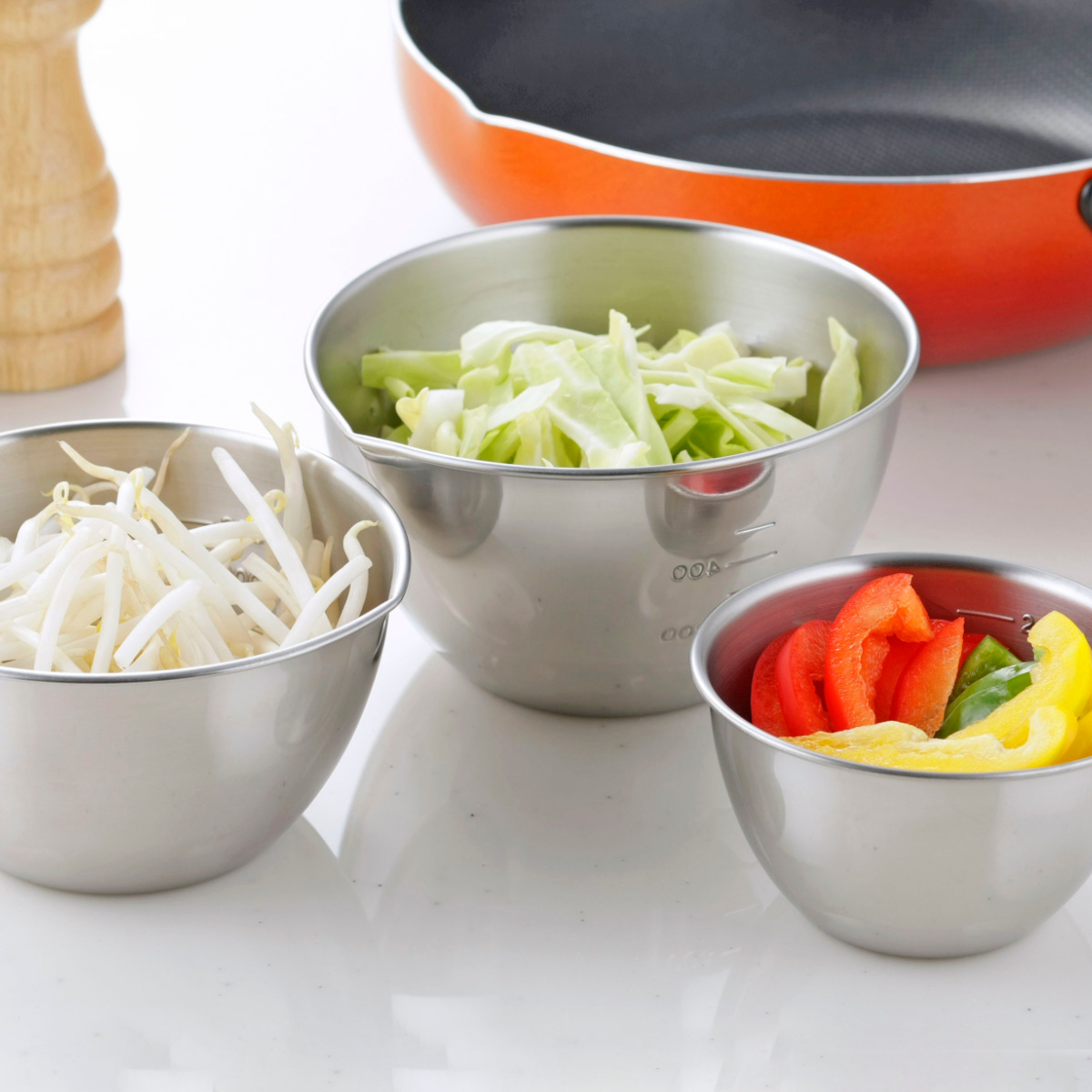 ステンレス製ボウル3点セット 下村企販 ボウル 3点セット メモリ付き 注ぎ口付き ステンレス製 日本