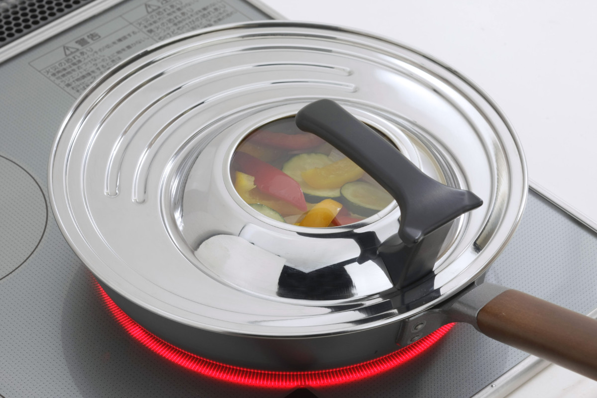 フライパン蓋 18〜26cm スタンド付き ガラス窓付き フリーサイズ鍋蓋