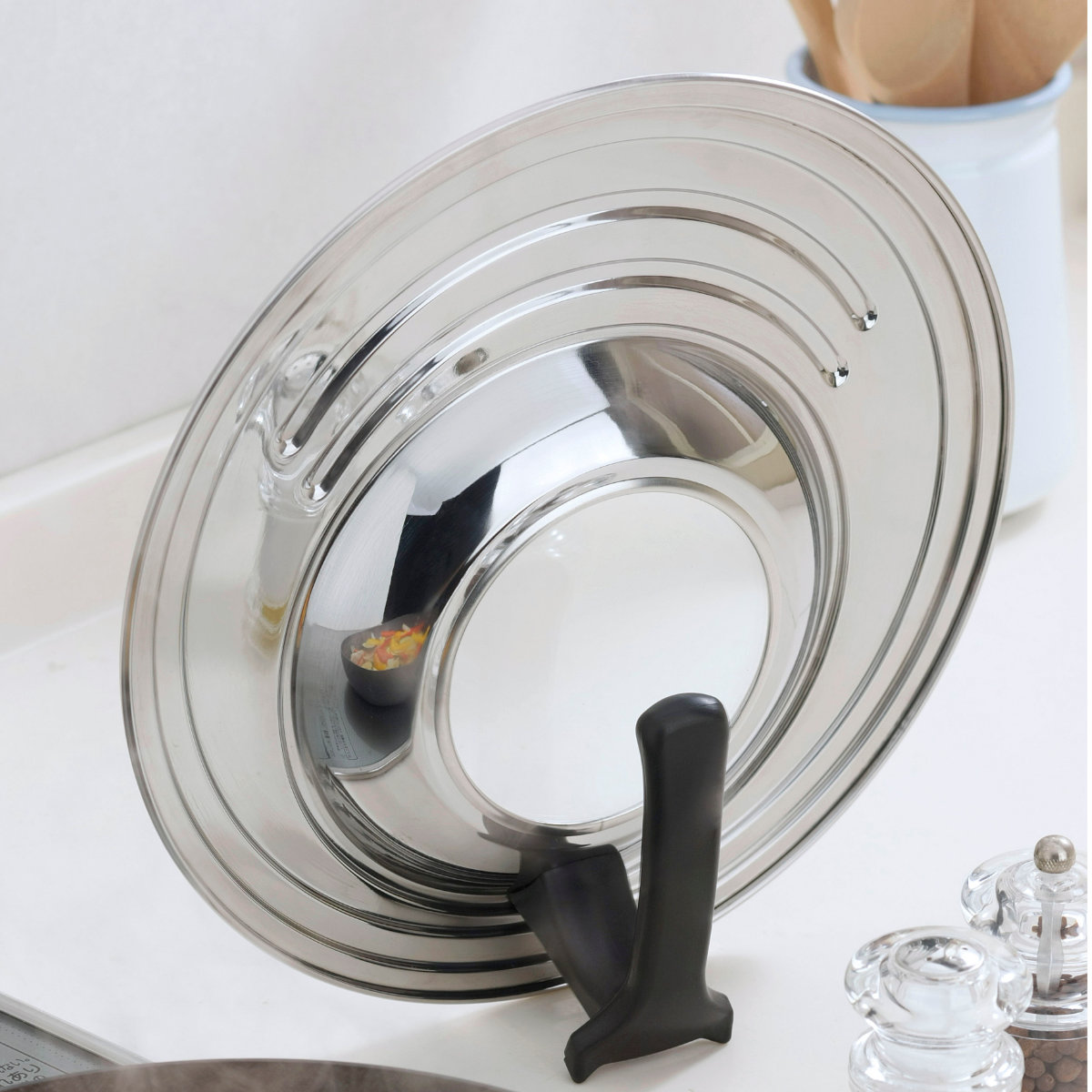 フライパン蓋 18〜26cm スタンド付き ガラス窓付き フリーサイズ鍋蓋