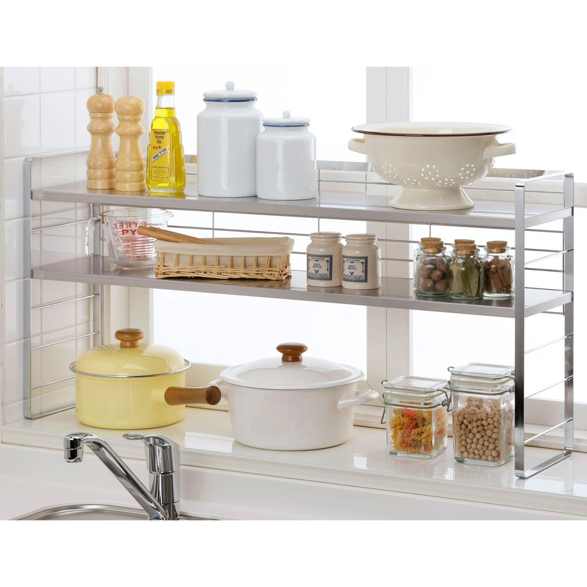 下村企販 キッチンラック ステンレス棚の出窓シェルフ 幅88cm 日本製