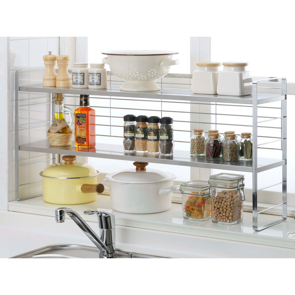 下村企販 キッチンラック ステンレス棚の出窓シェルフ 幅88cm 日本製