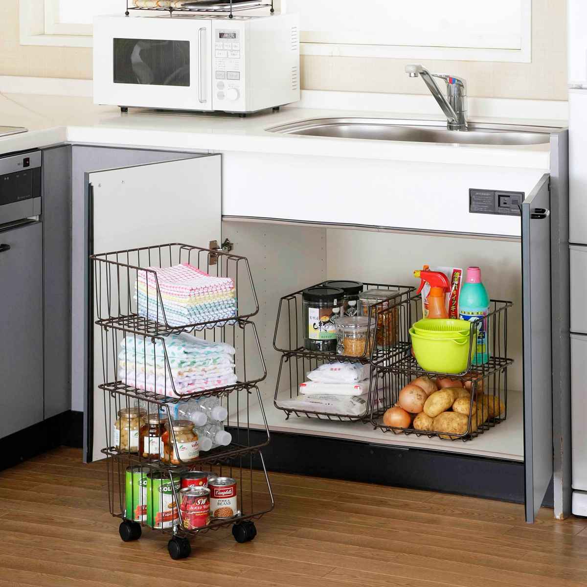 下村企販 キッチンワゴン キッチンスタッキングバスケット 4段 （ 収納