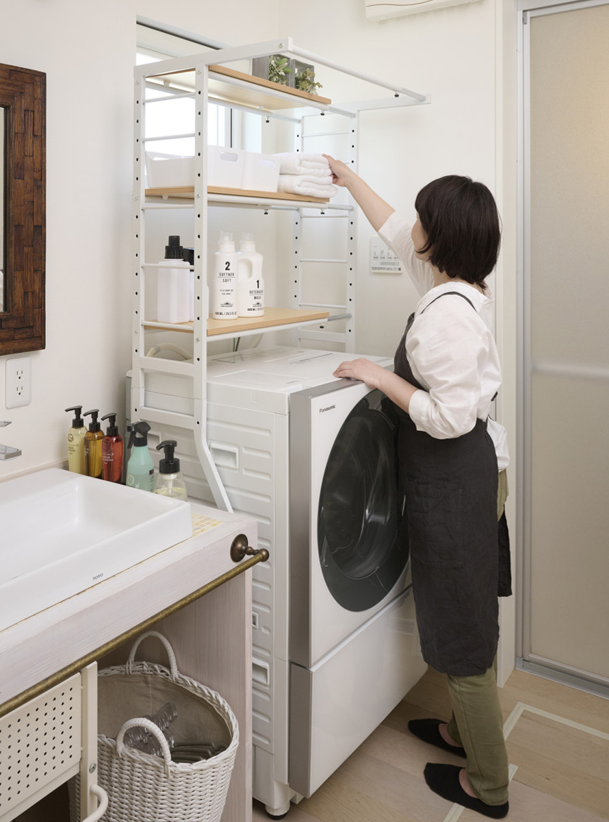 弘益 オープンラック 幅58〜78cm 伸縮可能 洗濯機上 冷蔵庫上 収納