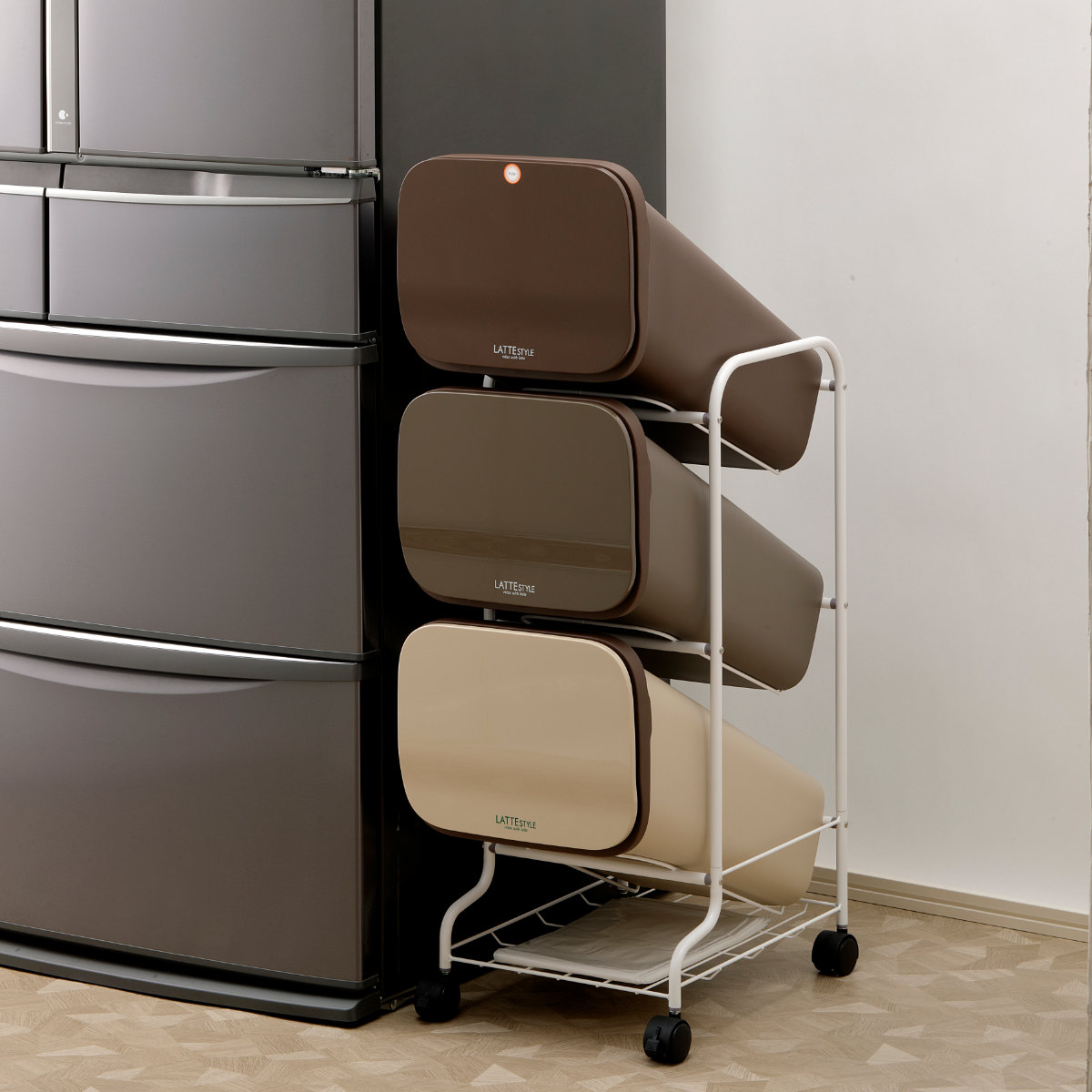 RISU（リス） ゴミ箱 57L 3段 分別 ラテスタイル スタンド