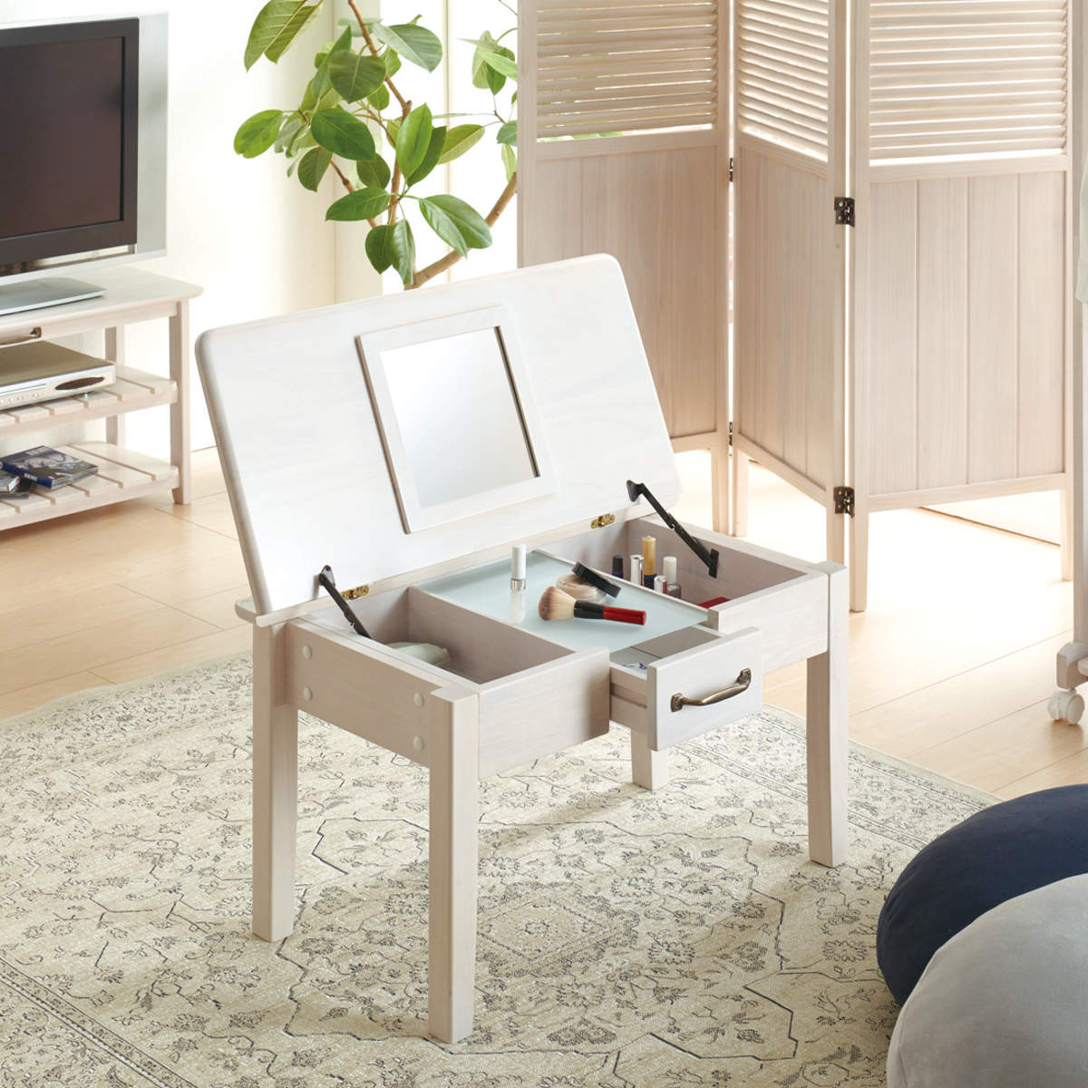 弘益 ローテーブル ドレッサーテーブル カントリー調 幅70cm （ 2way