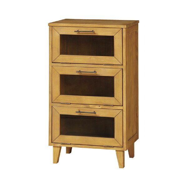 木製タンス ガラス扉 3段棚付き □在庫限り・入荷なし□ チェスト 3段 ガラス扉 天然木 カントリー調