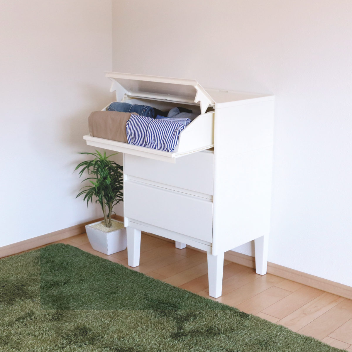 JEJアステージ チェスト 3段 前開き 引き出し 白 タンス 日本製 （ 幅