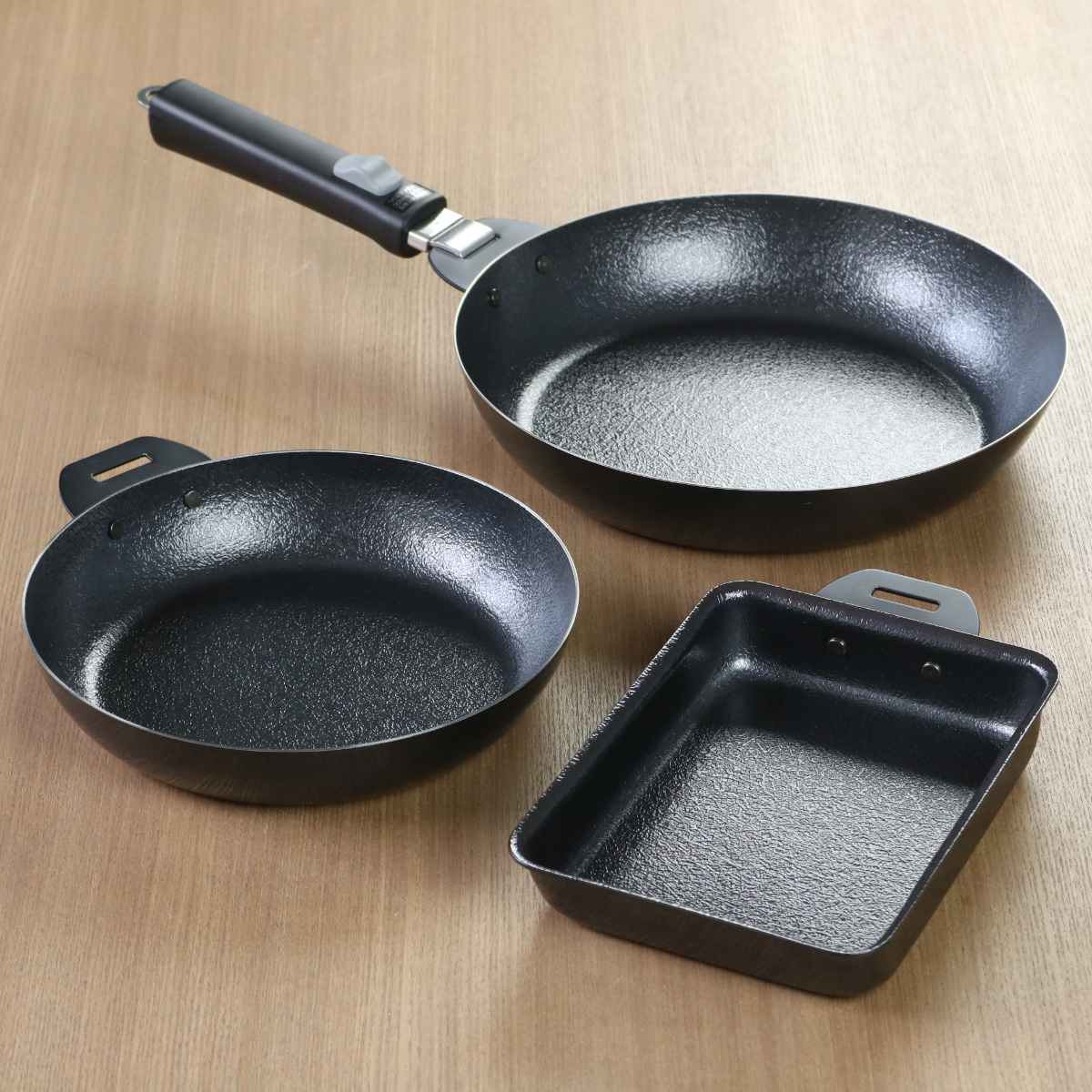 和平フレイズ　技逸品　フライパン　炒め鍋　4点セット　【ガス火専用】 和平フレイズ 鉄フライパン4点セット 角型 IH対応 着脱ハンドル付き