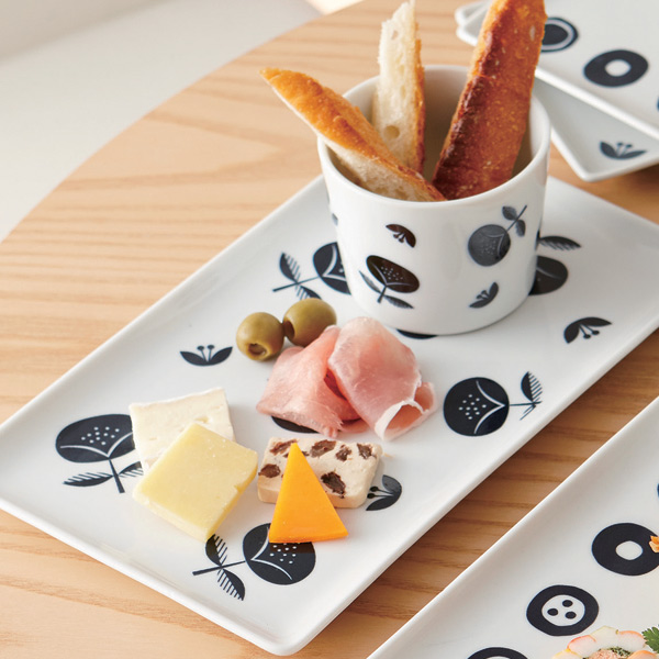 長角皿 26cm ブロックプリント 北欧 美濃焼 食器 中皿 磁器 （ 食洗機