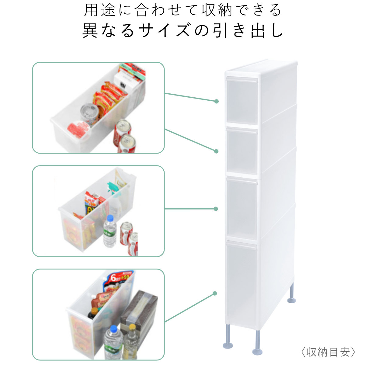 スリムストレージ アジャスター付ストッカー FTS-112A 幅14cm 4段 収納