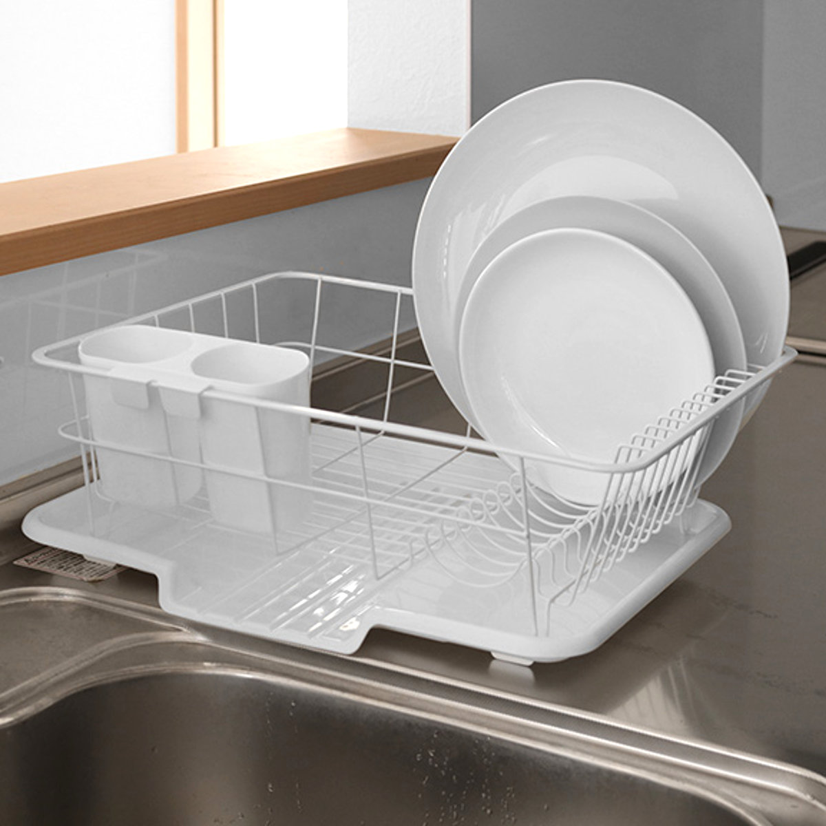 和平フレイズ 水切りラック 水切りかご 大 流れるトレー ホワイト