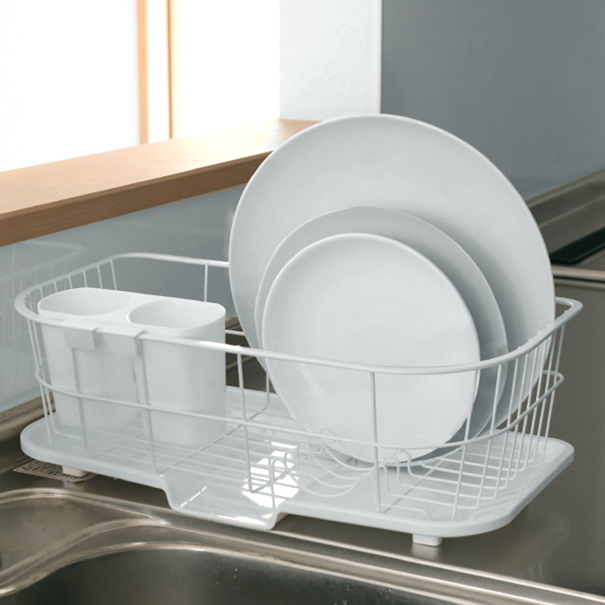 和平フレイズ 水切りラック 水切りかご 小 流れるトレー ホワイト
